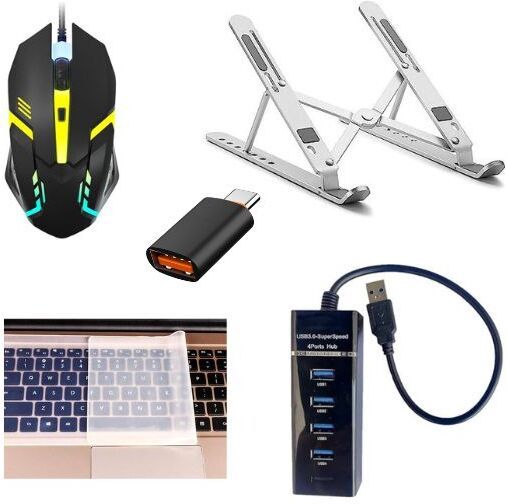 Adefex Metal Laptop Stand, Gaming Mouse with 14" Keyguard + 4 Port USB Hub & Type-C OTG Combo Set-picture-35