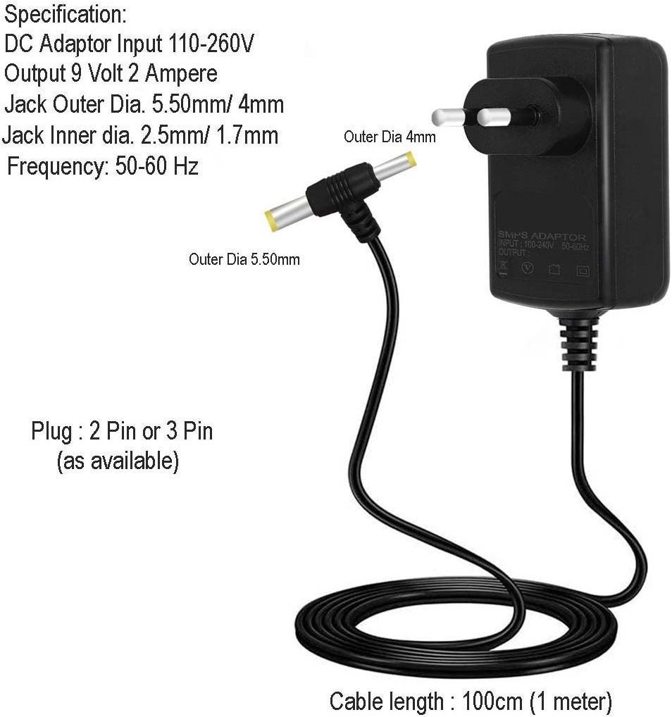 2fortheroad 90006 SMPS DC Power Adapter Supply Output 9 Volt 2 Amp. (5.5mm/4mm Jack 50-60Hz) 18 W Adapter-image-28
