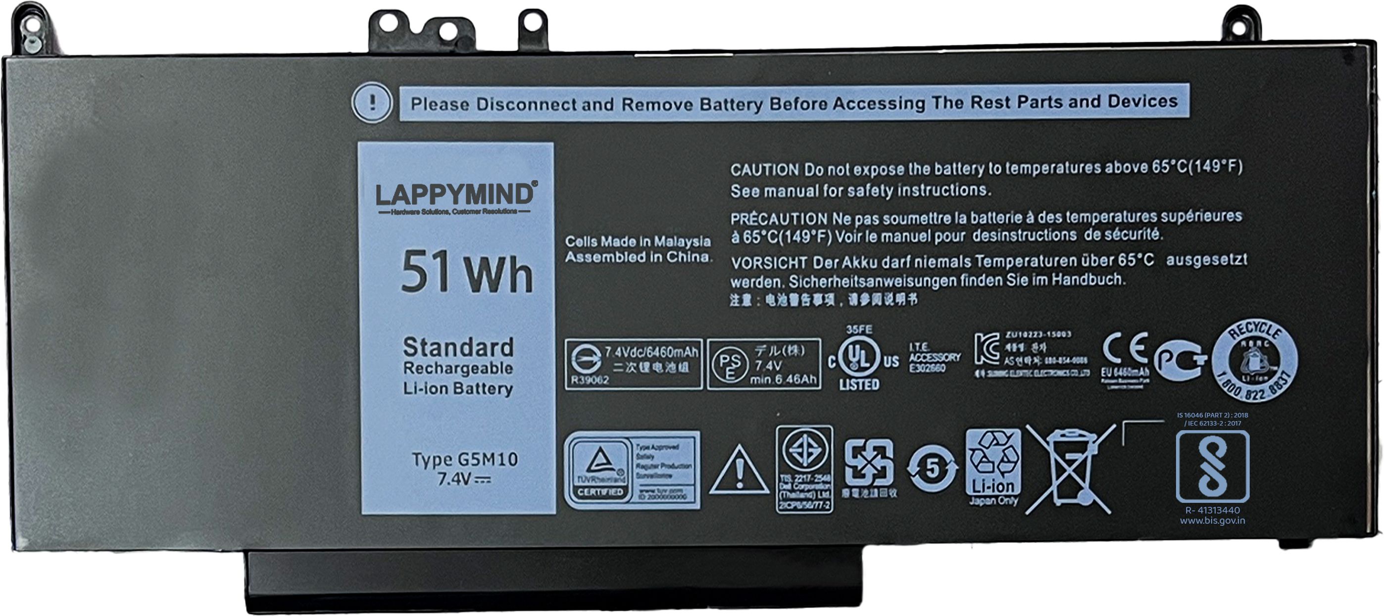 LAPPYMIND G5M10 Latitude 14 E5450 Latitude 15 E5550 Series Notebook 8V5GX R9XM9 WYJC2 1KY05 451-BBLN 7.4V(6460mAh, 51Wh, 7.4V) 4 Cell Laptop Battery-image-25