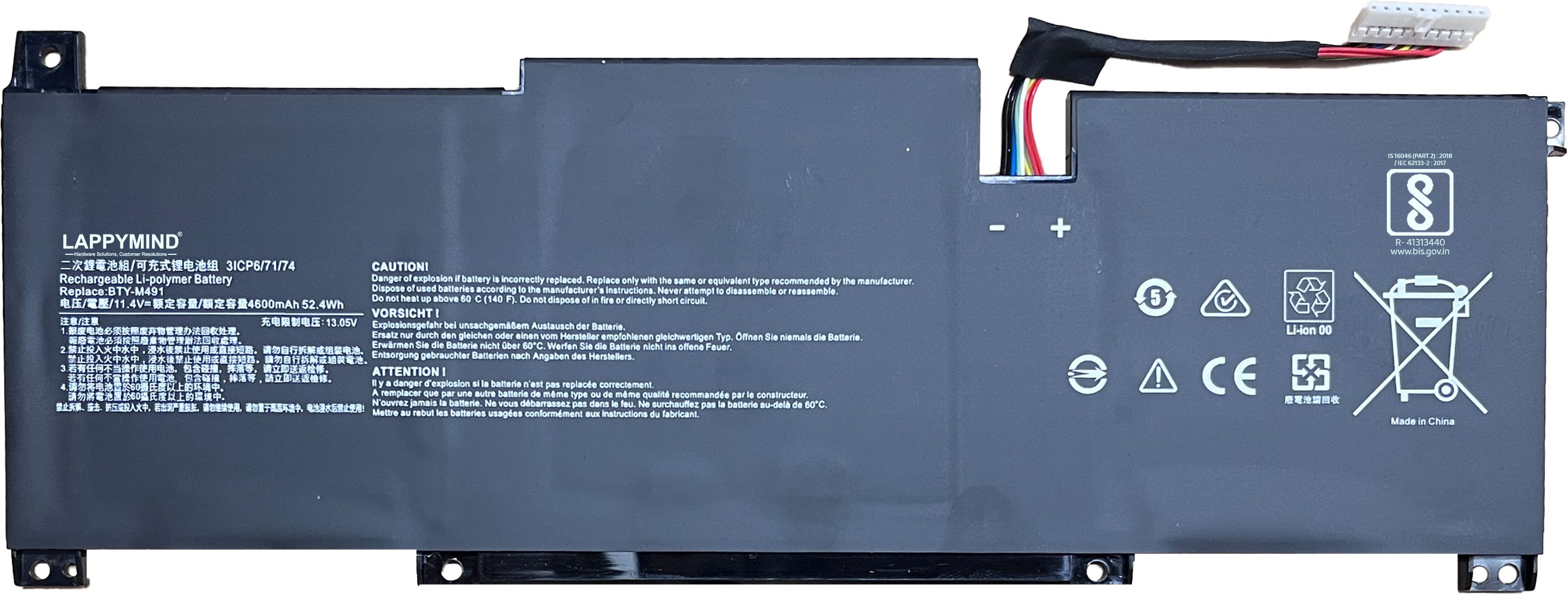 LAPPYMIND BTY-M491 BLACK CABLE BATTERY FOR Modern 15 A10M(MS-1551) Modern 15 A10M-028DE Modern 15 A10M-029 Modern 15 A10RAS(MS-1551)(4600mAh, 52.4Wh, 11.4V) 4 Cell Laptop Battery-image-36