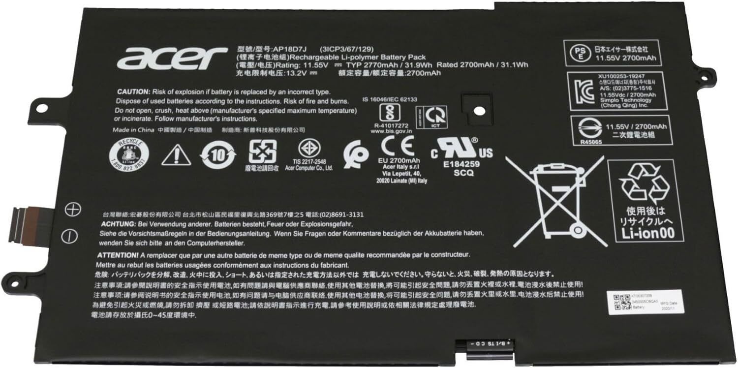 Acer AP18D7J Laptop Battery Compatible with Swift 7 SF714-52T SF714-52T-71JW SF714-52T-72VD Series Notebook | 11.55V 2770mAh 31.9Wh 3-Cell Li-Polymer Battery 3 Cell Laptop Battery-image-11