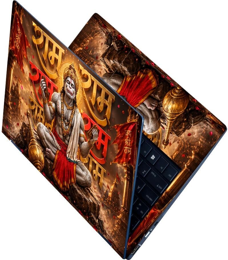 Techfit Premium HD UV Full Body Laptop Skin Sticker - Hanuman Ram Ram Halo Gold Self Adhesive Vinyl Laptop Skin Compatible for 15.6 inch-image-3