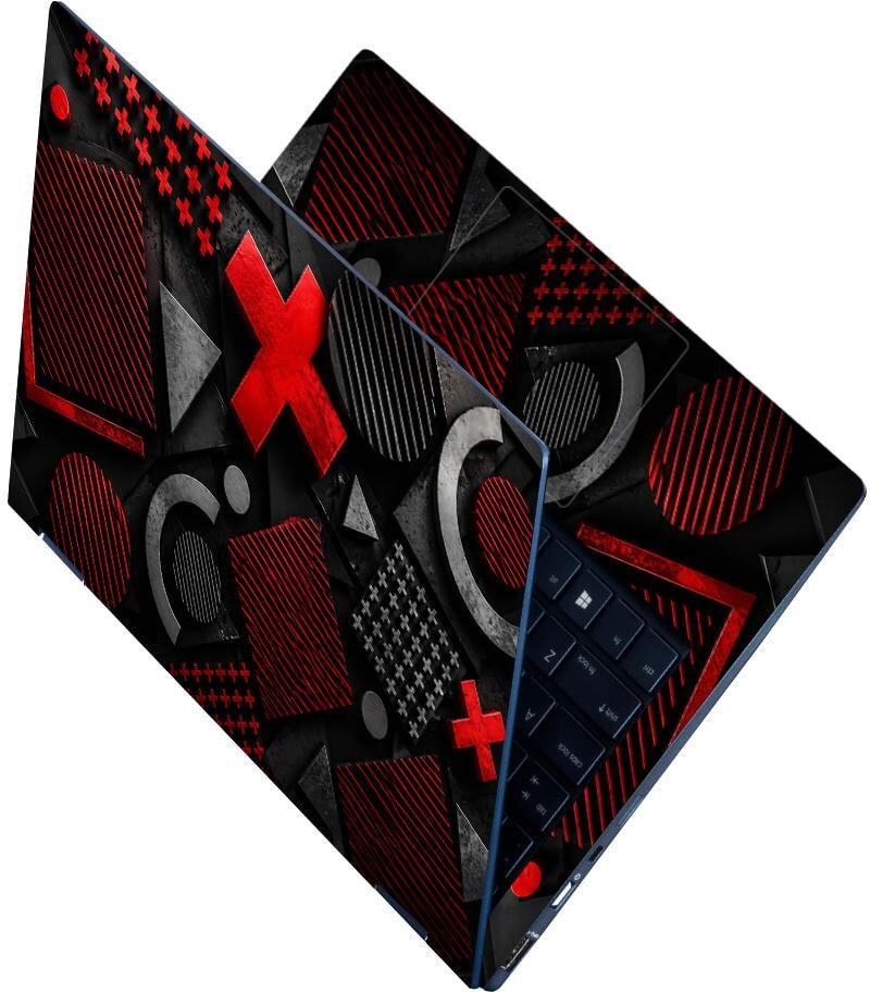 Flipkart SmartBuy Premium HD UV Full Body Laptop Skin Sticker - Abstract Crosses Plus Red Black Self Adhesive Vinyl Laptop Skin Compatible for 15.6 inch-image-1