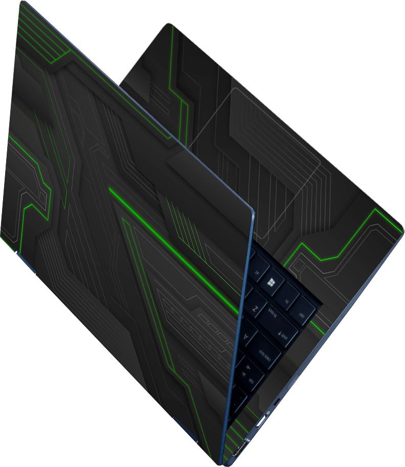 Flipkart SmartBuy Full Body Laptop Skin Sticker - Abstract Gradient Black Green Liner Self Adhesive Vinyl Laptop Decal 15.6