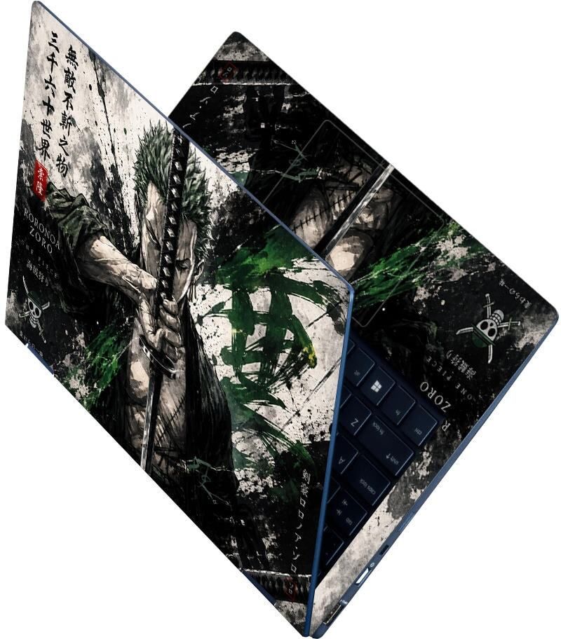 Techfit Premium HD UV Full Body Laptop Skin Sticker - Zoro Sword Green Splash Kanji Self Adhesive Vinyl Laptop Skin Compatible for 15.6 inch-image-49