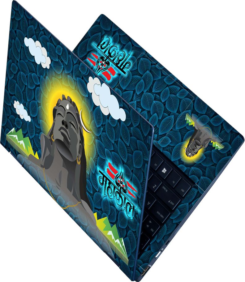 Anweshas Full Body Laptop Skin Sticker - Mahakal Blue Leaves White Cloud_Uv Self Adhesive Stretched Vinyl Laptop Decal 15.6-image-33