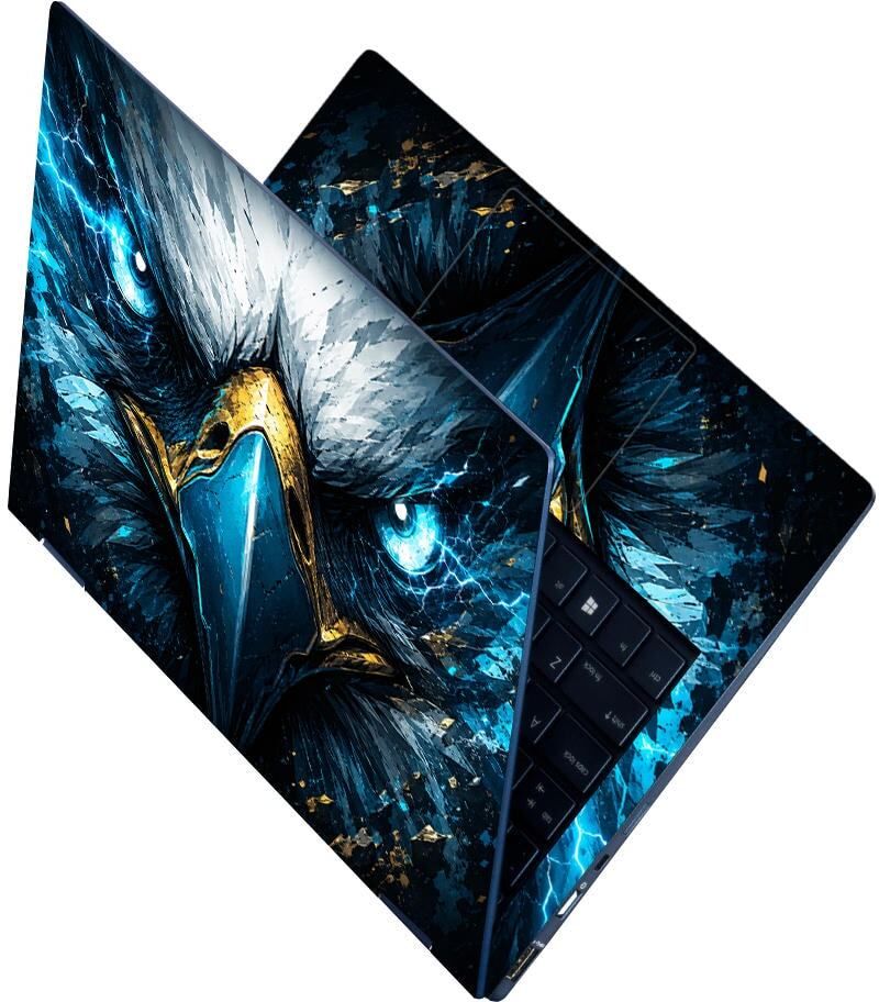 Flipkart SmartBuy Premium HD UV Full Body Laptop Skin Sticker - Wildlife Eagle Blue Lightning Eyes Self Adhesive Vinyl Laptop Skin Compatible for 15.6 inch-image-1