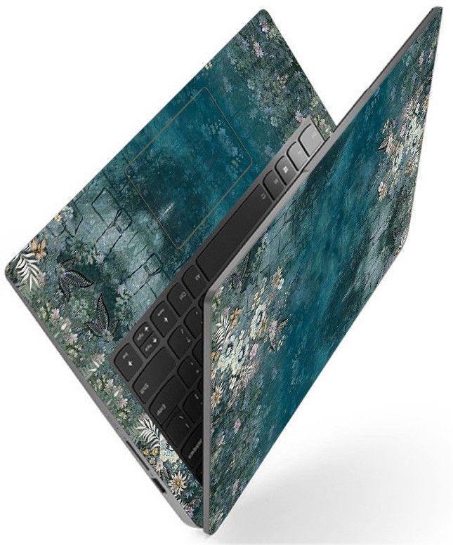 INDIA SHOPERS Full Body Laptop Skin For 14 to 15.6 inch Laptop - Flower Art on Dark Green Wall Self Adhesive Vinyl Laptop Decal 15.6-image-49