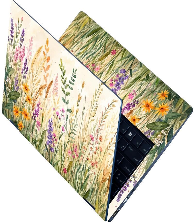 Techfit Premium HD UV Full Body Laptop Skin Sticker - Watercolor Wildflower Meadow Self Adhesive Vinyl Laptop Skin Compatible for 15.6 inch-image-6