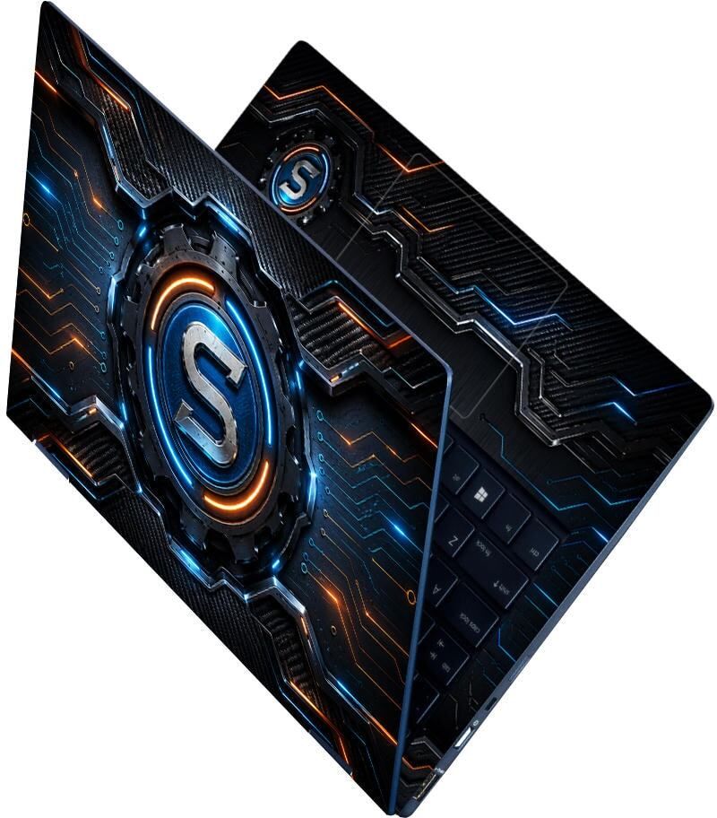 Techfit Premium HD UV Full Body Laptop Skin Sticker - S Gear Circuit Blue Orange Self Adhesive Vinyl Laptop Skin Compatible for 15.6 inch-image-1