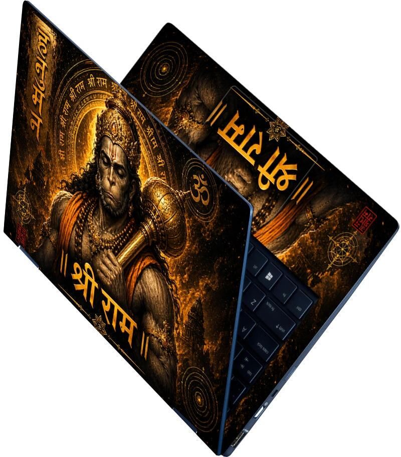 Techfit Premium HD UV Full Body Laptop Skin Sticker - Hanuman Mace Shri Ram Gold Self Adhesive Vinyl Laptop Skin Compatible for 15.6 inch-image-8