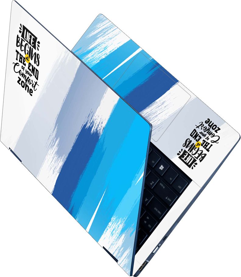 Anweshas Full Body Laptop Skin Sticker - Life Begins Blue Brush Stroke Self Adhesive Stretched Vinyl Laptop Decal 15.6-image-24