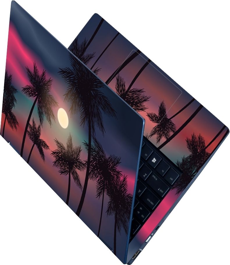 Anweshas Full Body Laptop Skin Sticker - Colorful Background With Palm Silhouettes Self Adhesive Vinyl Laptop Decal 15.6-image-18