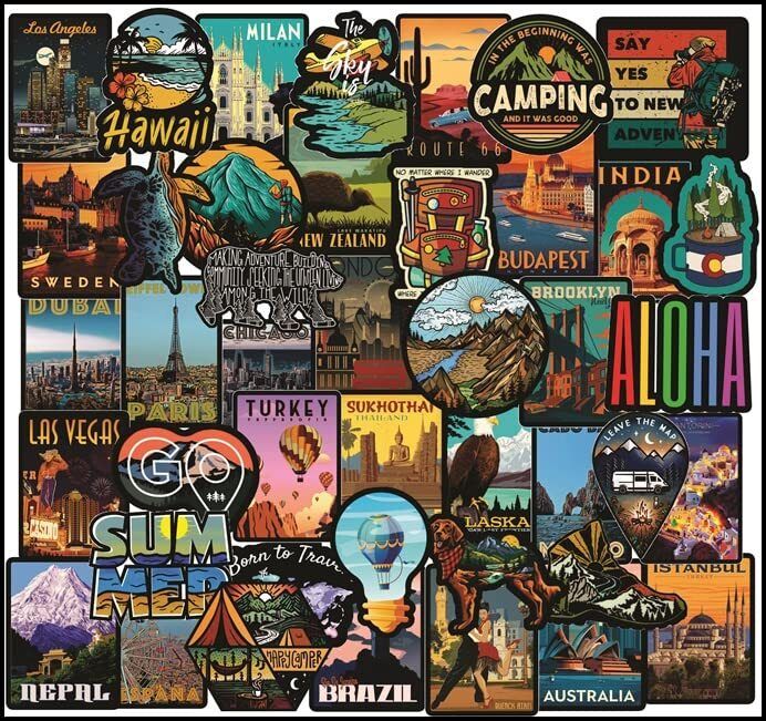 PIXELARTZ Vintage Travel Dark Theme Styling Doodle DIY Stickers Vinyl Laptop Skin Compatible for 15.6 inch-image-13