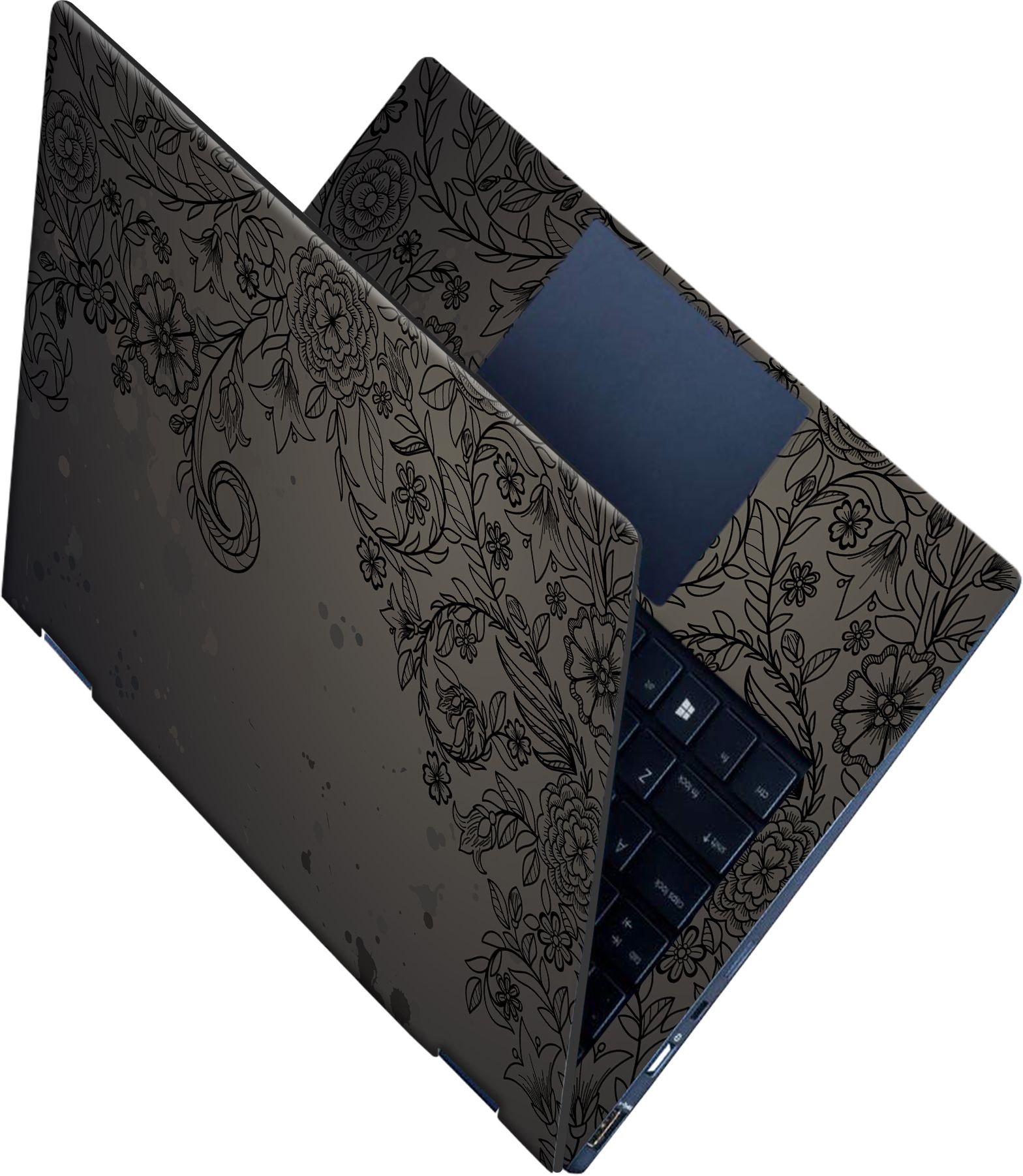 SCOTLON _All Panel_Black color flower designs_ Vinyl Laptop Skin Compatible for 15.5 inch-picture-25