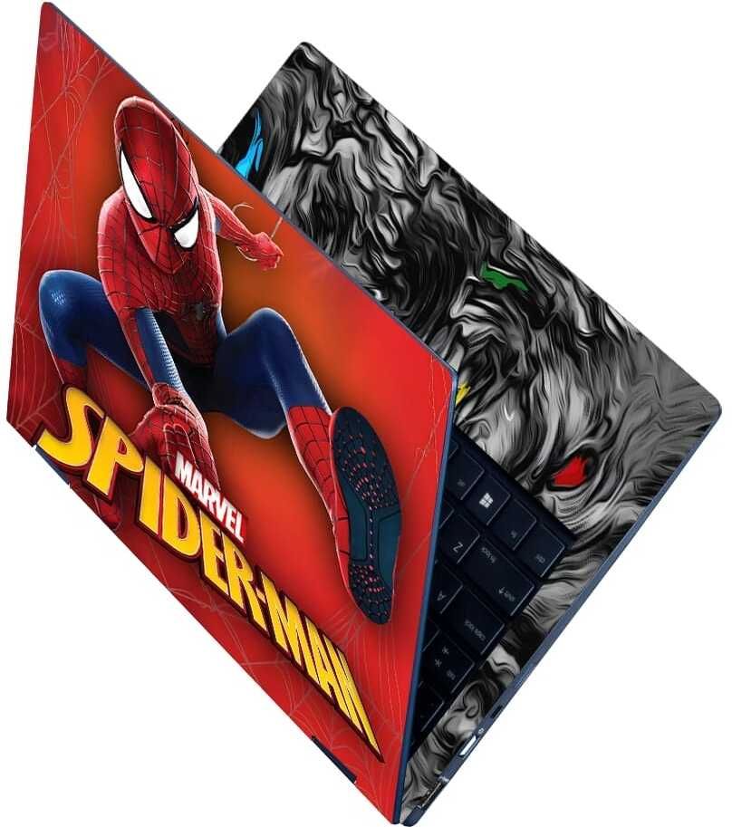 Anweshas Full Body Laptop Skin Sticker - Spider Man in Action Red Self Adhesive Vinyl Reusable Laptop Skin Compatible for 15.6 inch-image-1
