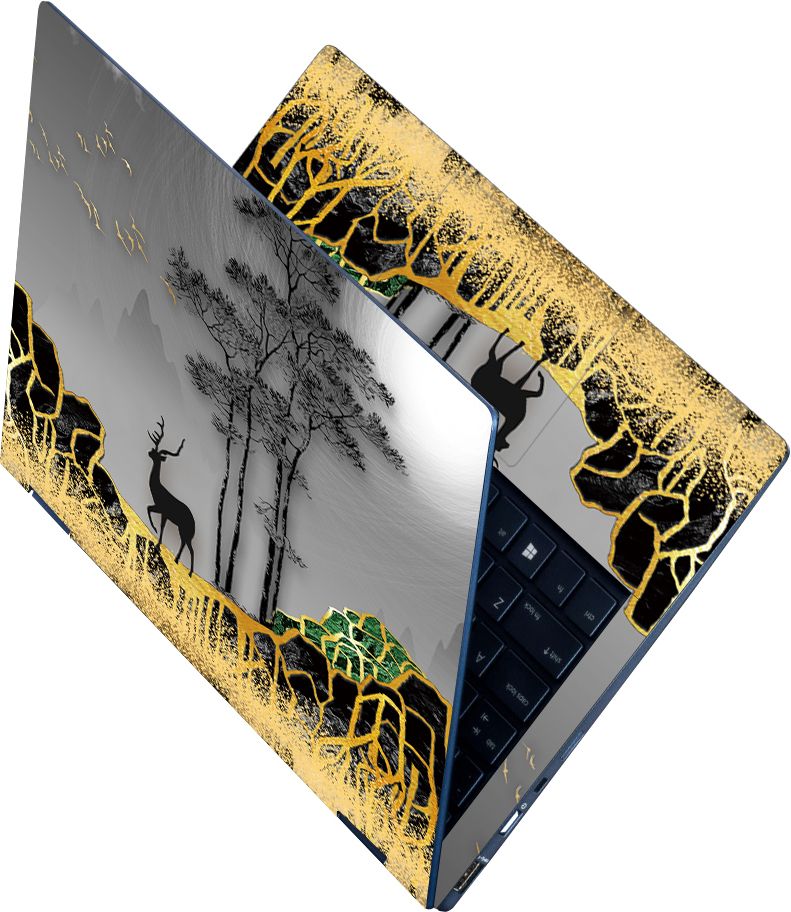 Flipkart SmartBuy Full Body Laptop Skin Sticker - Black Dear Golden Artistic Work Self Adhesive Vinyl Laptop Skin Compatible for 15.6 inch-image-31