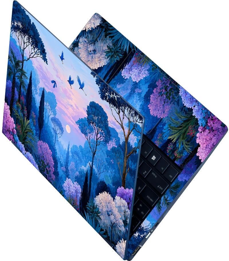 Techfit Premium HD UV Full Body Laptop Skin Sticker - Blue Forest Birds Pink Sunset Self Adhesive Vinyl Laptop Skin Compatible for 15.6 inch-image-8