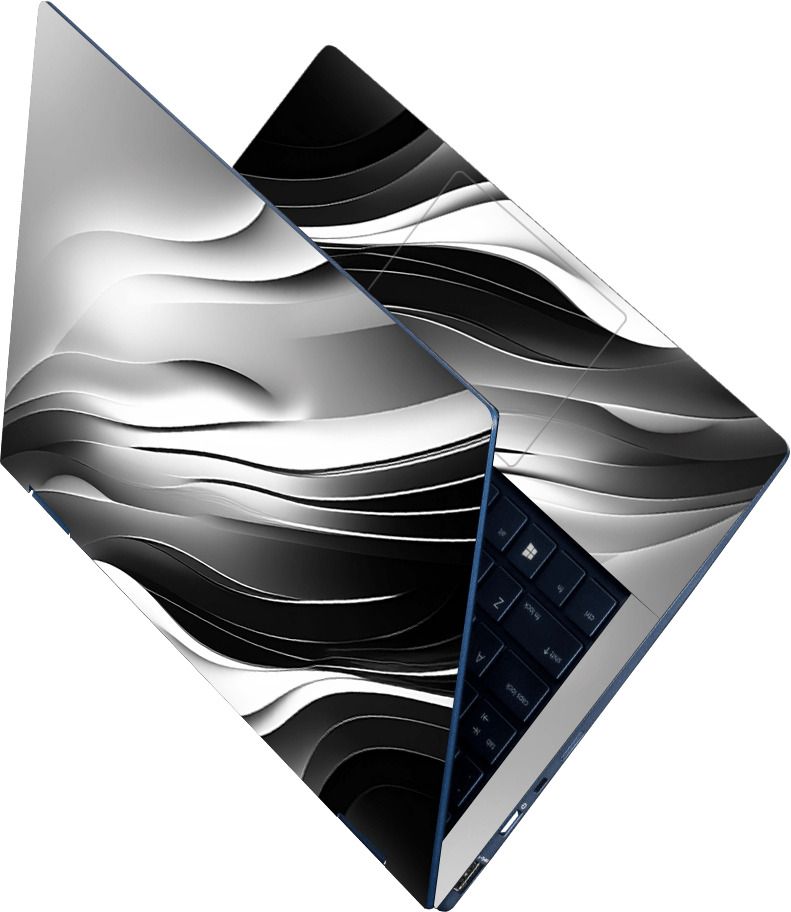 Anweshas Full Body Laptop Skin Sticker - Black and White Background Wavy Pattern Self Adhesive Vinyl Laptop Decal 15.6-image-29
