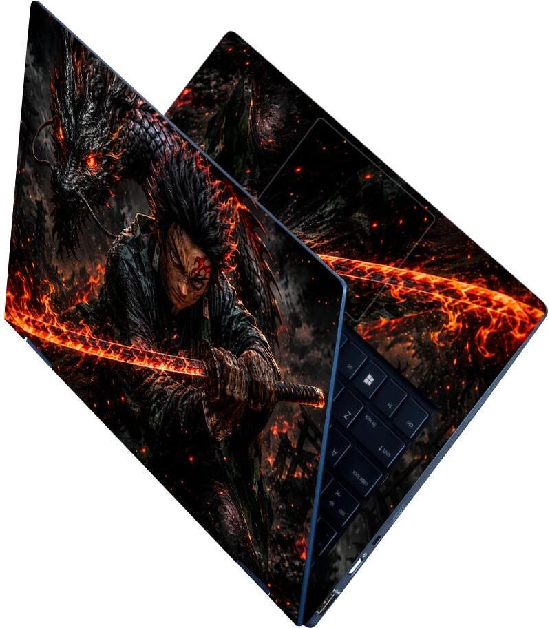 Techfit Premium HD UV Full Body Laptop Skin Sticker - Tanjiro Fire Sword Dragon Self Adhesive Vinyl Laptop Skin Compatible for 15.6 inch-image-37