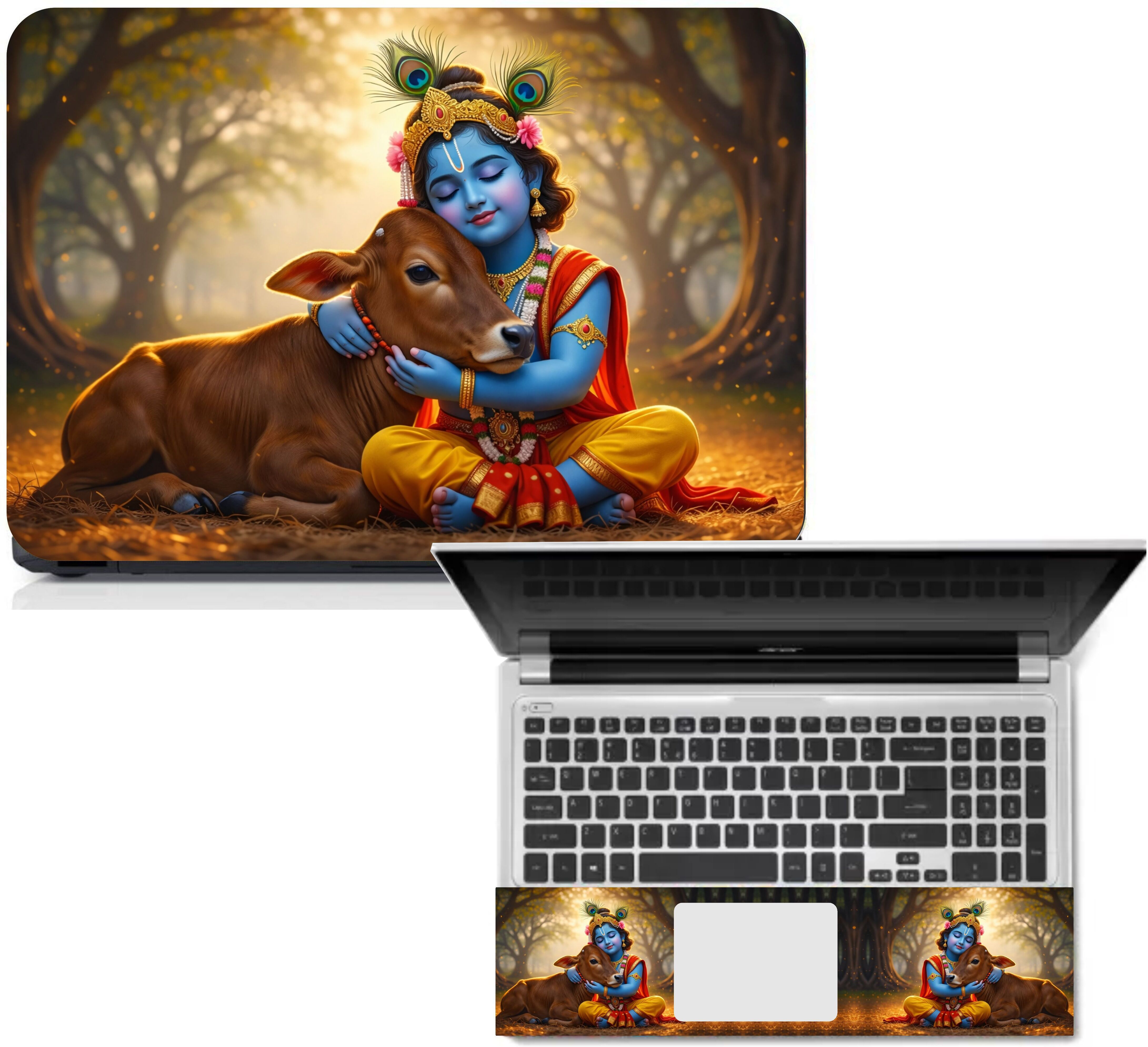 Gloshvi Baby Krishna with Cow 15.6 Inch Laptop Skin with Palm Rest Vinyl Reusable Laptop Skin Compatible for 15.6 inch-image-35