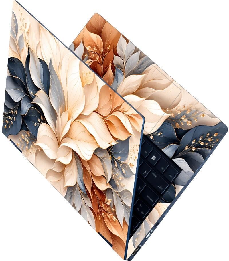 Techfit Premium HD UV Full Body Laptop Skin Sticker - Navy Cream Floral Leaf Bouquet Self Adhesive Vinyl Laptop Skin Compatible for 15.6 inch-image-30