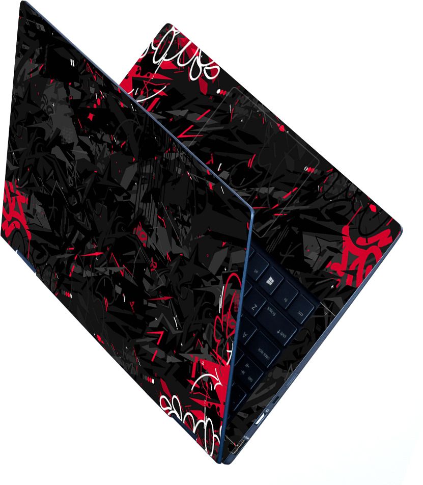 Techfit Full Body Laptop Skin Fits Size Upto 15.6 Inches - Black Red Graffiti Premium Stretched Vinyl Laptop Decal 15.6-image-10
