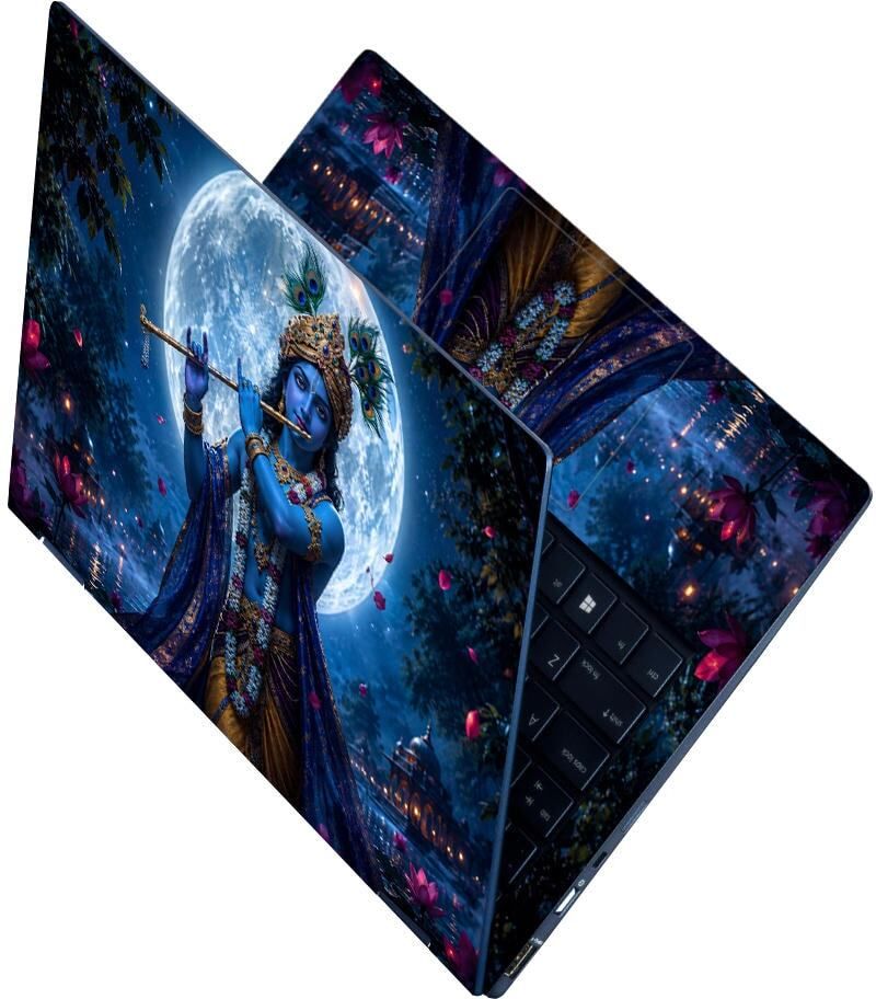 Techfit Premium HD UV Full Body Laptop Skin Sticker - Krishna Flute Moon Lotus Night Self Adhesive Vinyl Laptop Skin Compatible for 15.6 inch-image-17
