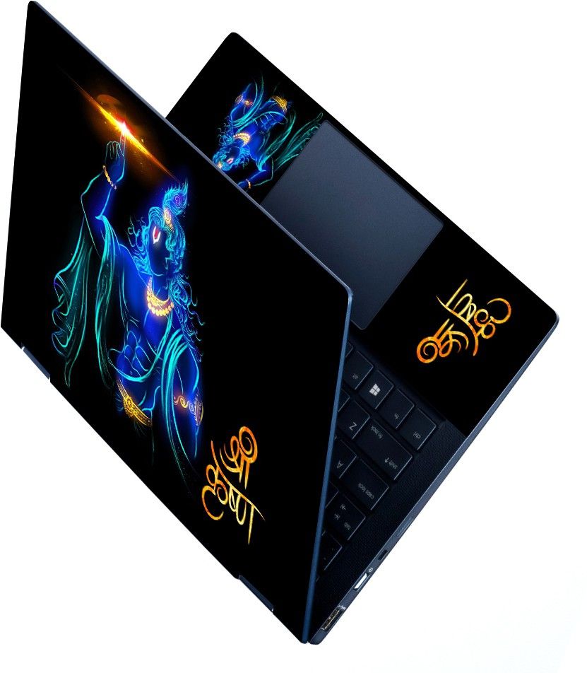 Full Panel Laptop Skin Decal Sticker Fits Size Upto 15.6 inches - Lord Krishna Line Art Self Adhesive Vinyl Laptop Decal 15.6