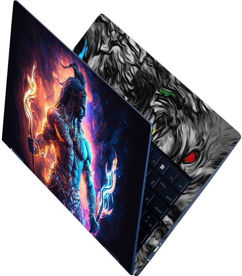 Anweshas Full Body Laptop Skin Sticker - Lord Shiva Fire Art Purple Black Shaded Self Adhesive Vinyl Laptop Decal 15.6-image-49
