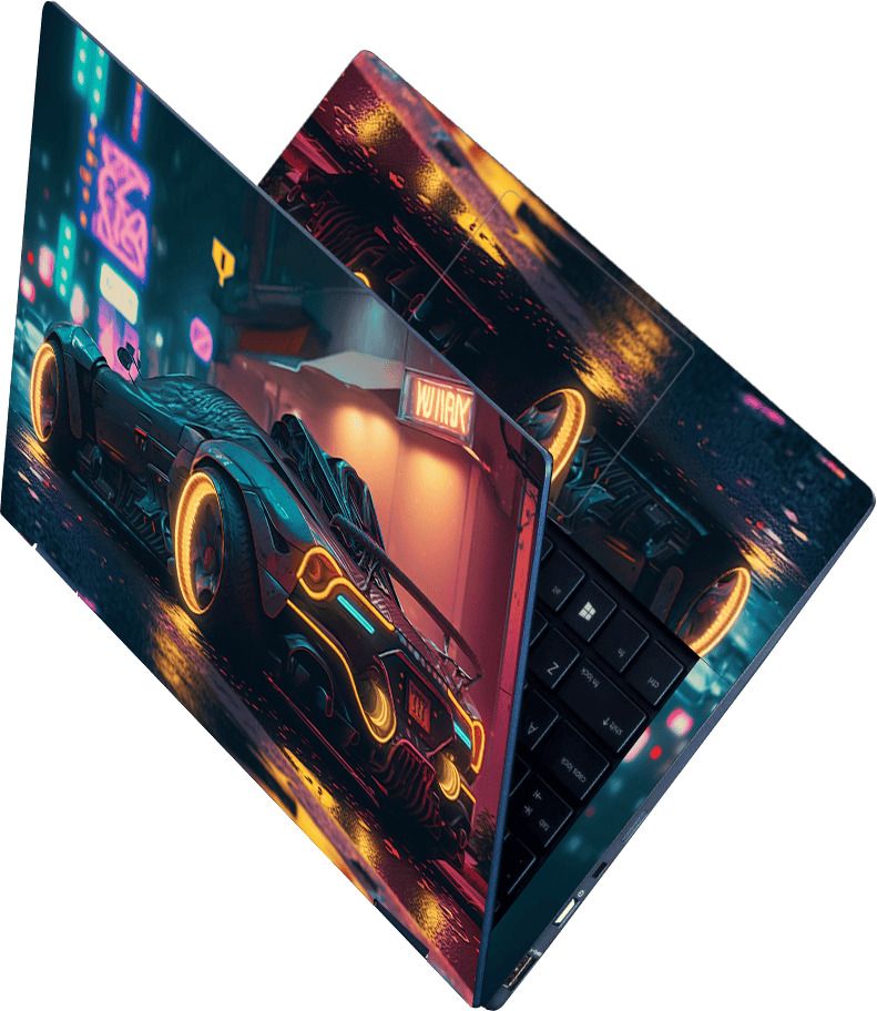 Anweshas Full Body Laptop Skin Sticker - Neonlit Cyberpunk City Street Car Self Adhesive Vinyl Laptop Decal 15.6-image-49