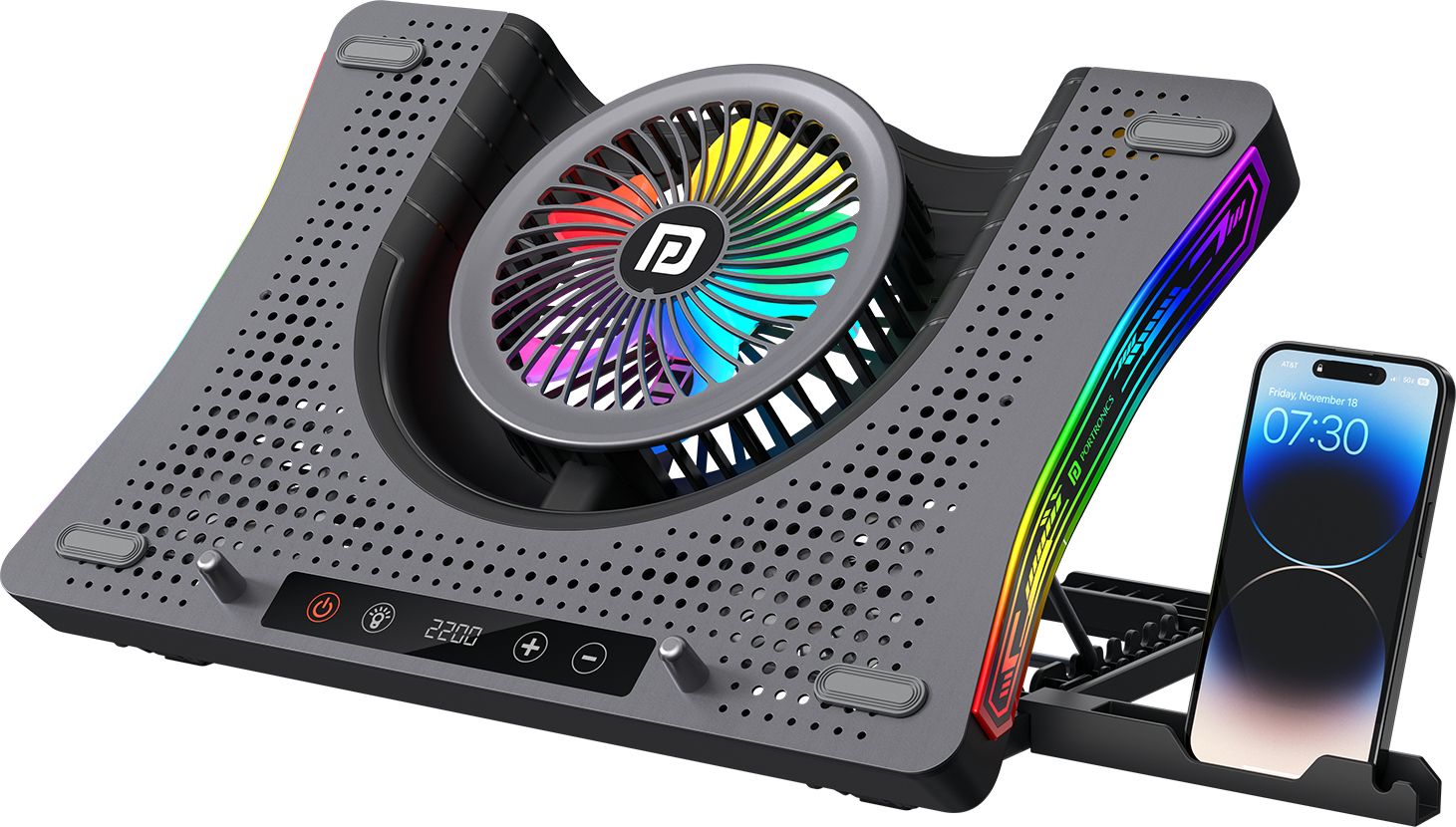 Portronics AeroDock Pro Laptop Cooling Pad, 115 CFM, Phone Holder, RGB & Adjustable Height Plastic, Steel Laptop Stand with Adjustable Height Compatible with Universal Laptops-picture-36
