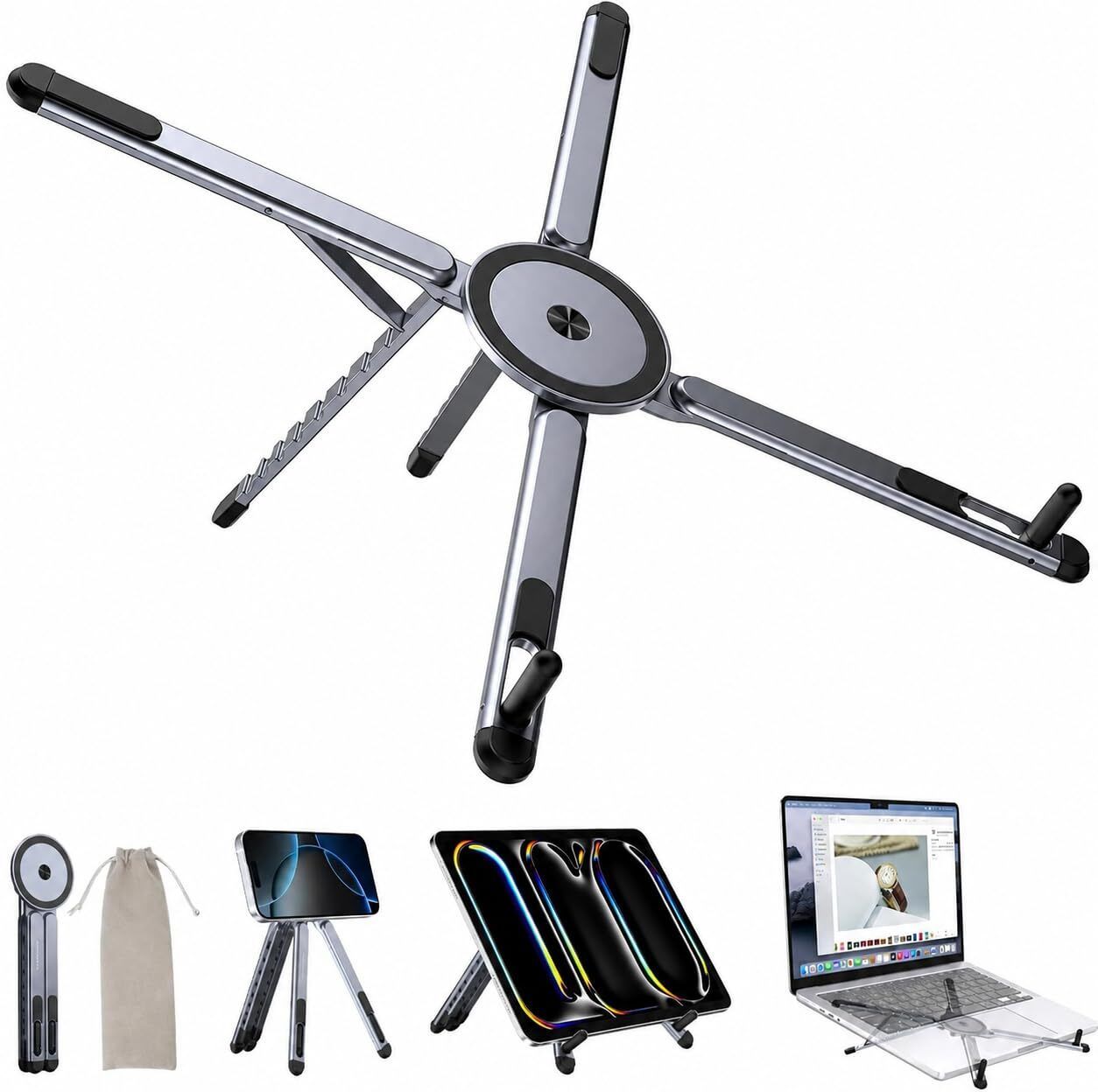 mPix Foldable Laptop Stand Aluminium Adjustable Holder for Laptop & Tablet Lightweight Aluminium Body Aluminium Rotatable Laptop Stand with Adjustable Height Compatible with Universal Laptops-image-43