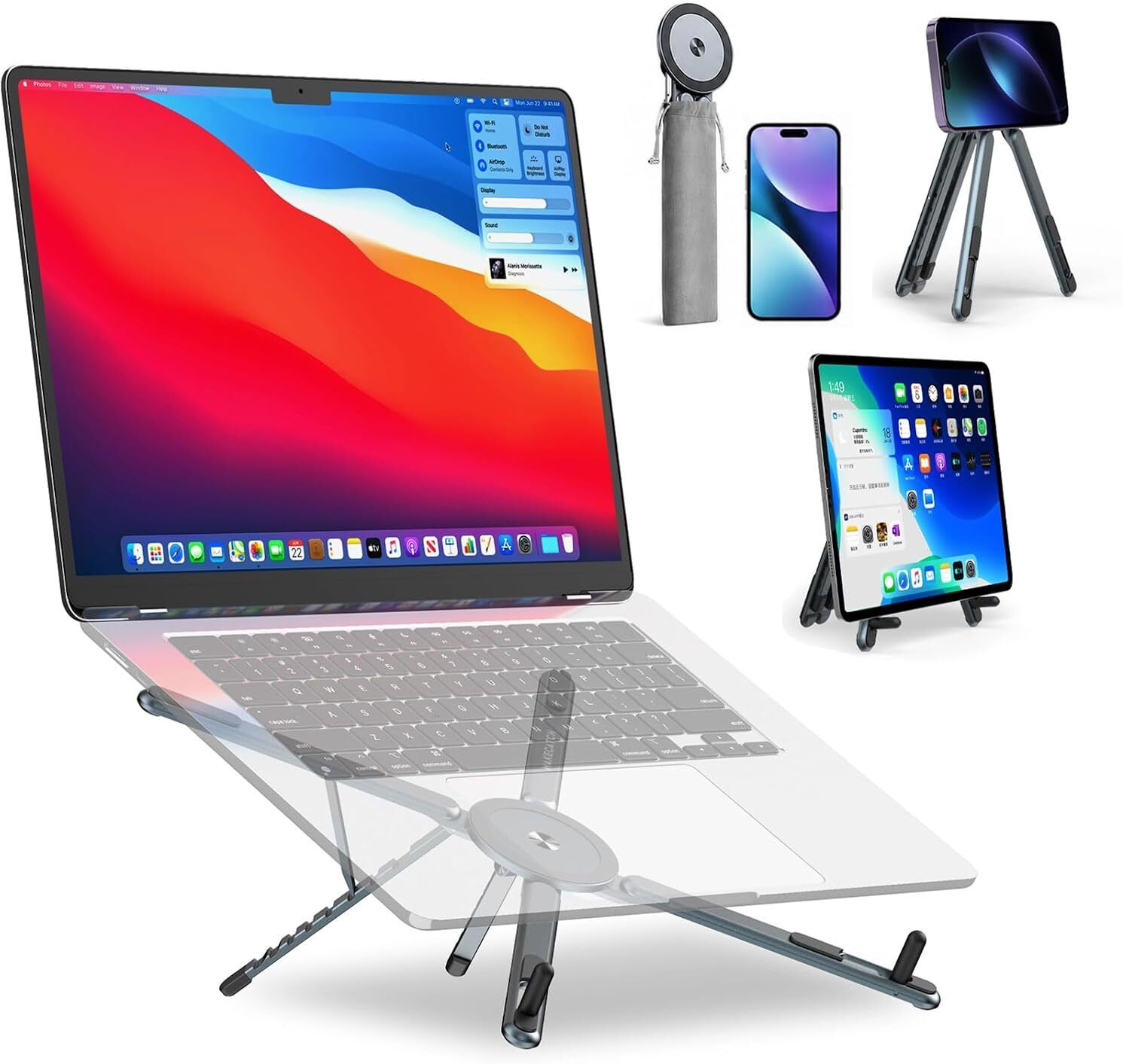 BINKS TRADERS Foldable Magnetic Laptop Stand Adjustable Aluminum Laptop Stand for Desk | MagSafe Compatible Stand Aluminium Rotatable Laptop Stand with Adjustable Height Compatible with Universal Laptops-image-16