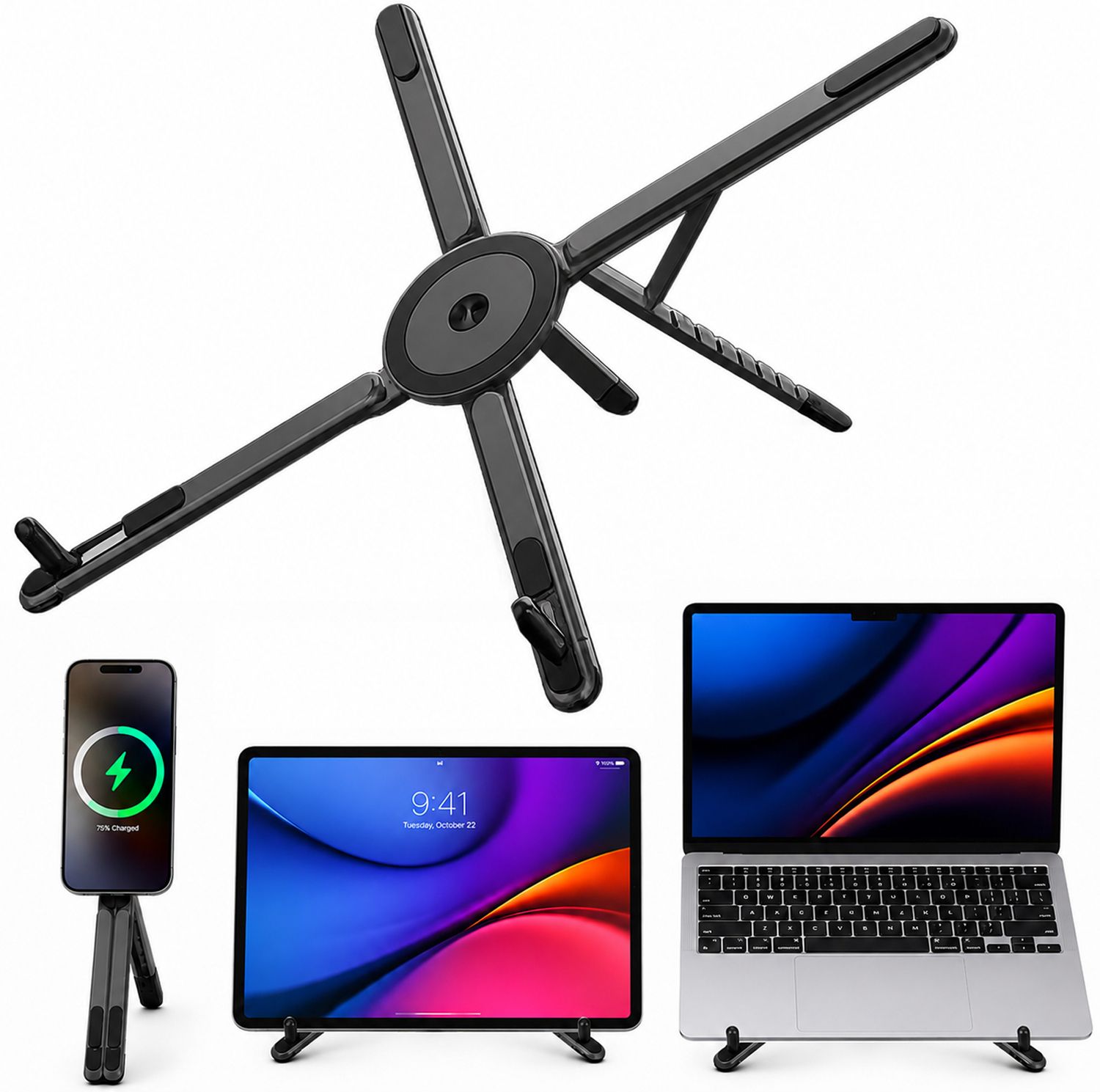 MOOZMOB 3in1 Laptop and Magsafe Phone Stand MagSafe Phone Compatible Stand for Mobile, Aluminum Laptop Stand Iron Laptop Stand with Adjustable Height Compatible with Universal Laptops-image-30