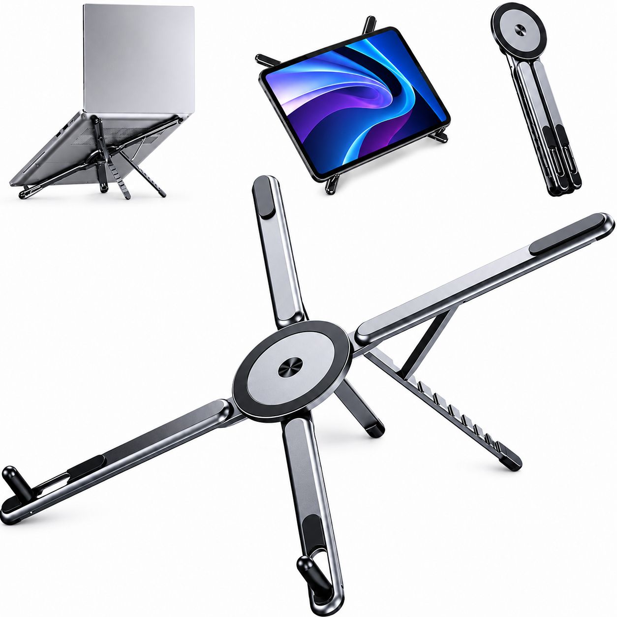 mPix Height Adjustable Notebook Stand Foldable Aluminium for Laptop & Tablet Portable Pocket-Friendly Size Aluminium Rotatable Laptop Stand with Adjustable Height Compatible with Universal Laptops-image-11