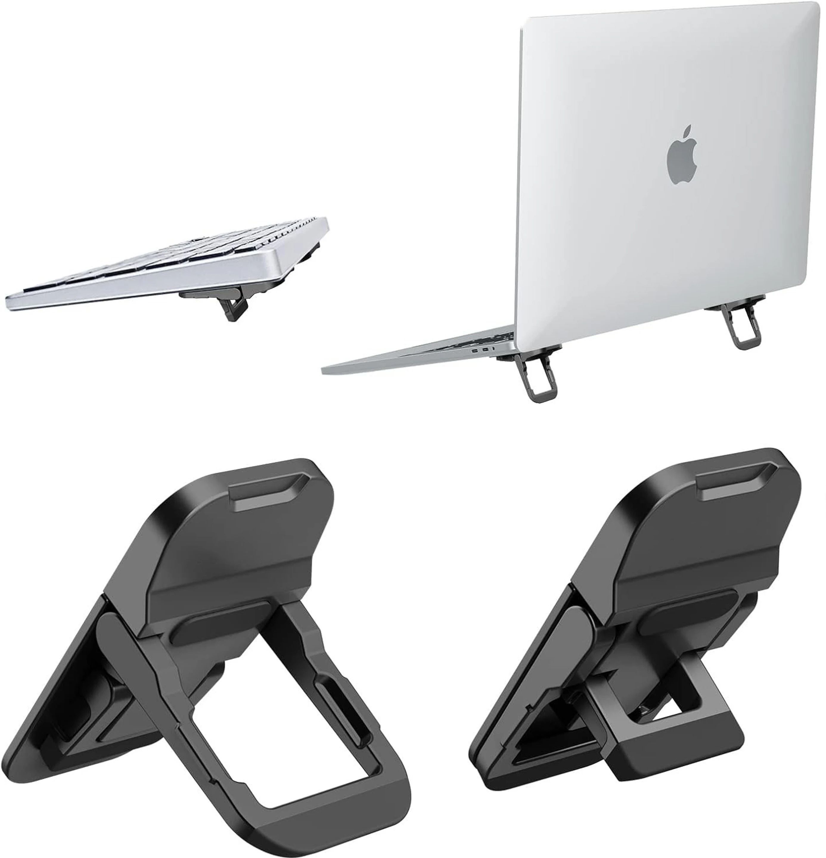 EYNK Laptop Keyboard Stand Adjustable Angles Portable Laptop Desk Risers Two Pcs Computer Laptop Keyboard Desk Stand with Three Adjustable Laptop Riser Aluminium Laptop Stand with Adjustable Height Compatible with Universal, 26 - 35 cm, 40 - 44cm Laptops-image-1
