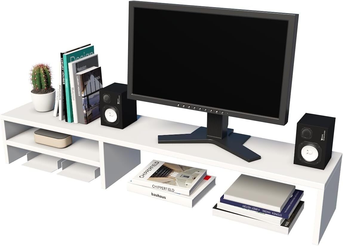 UniShop monitor riser Wooden Monitor Stand Riser with Storage Shelf (70 x 24 x 15 cm) Wooden Desk Stand Laptop Stand Compatible with Universal Laptops-image-35