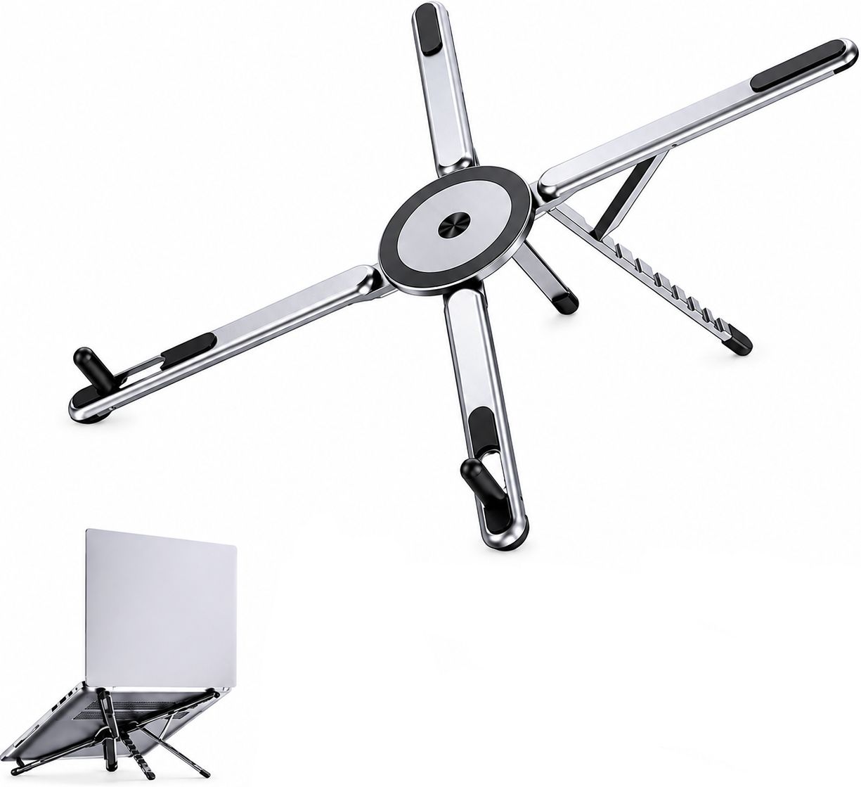 Velmi Portable Laptop Stand with 360° Rotation Foldable Aluminium Base Premium Titanium Grey Finish Aluminium Rotatable Laptop Stand with Adjustable Height Compatible with Universal Laptops-image-1