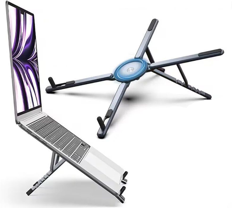 mPix Aluminium Laptop Stand for Desk Adjustable Foldable Notebook Support Space Saving Design Aluminium Rotatable Laptop Stand with Adjustable Height Compatible with Universal Laptops-image-42