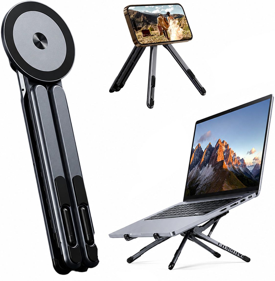 Velmi Aluminium Laptop Stand Foldable Rotating Holder for Desk Use Easy One Hand Adjustment Aluminium Rotatable Laptop Stand with Adjustable Height Compatible with Universal Laptops-image-36