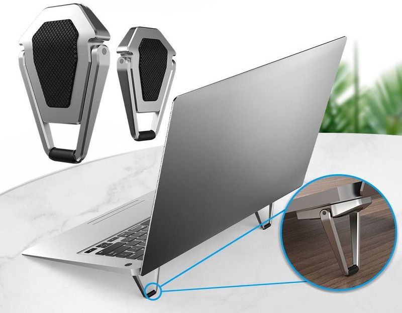 BOPUD Mini Aluminum Cooling Pad, 2Pcs Ergonomic Lightweight Laptop Desk Stand Lightweight Portable Invisible Laptop Riser Desk & Laptop Riser Stand Holder Aluminium Floor and Desk Stand Rotatable Laptop Stand with Adjustable Height Compatible with Universal Laptops-image-21