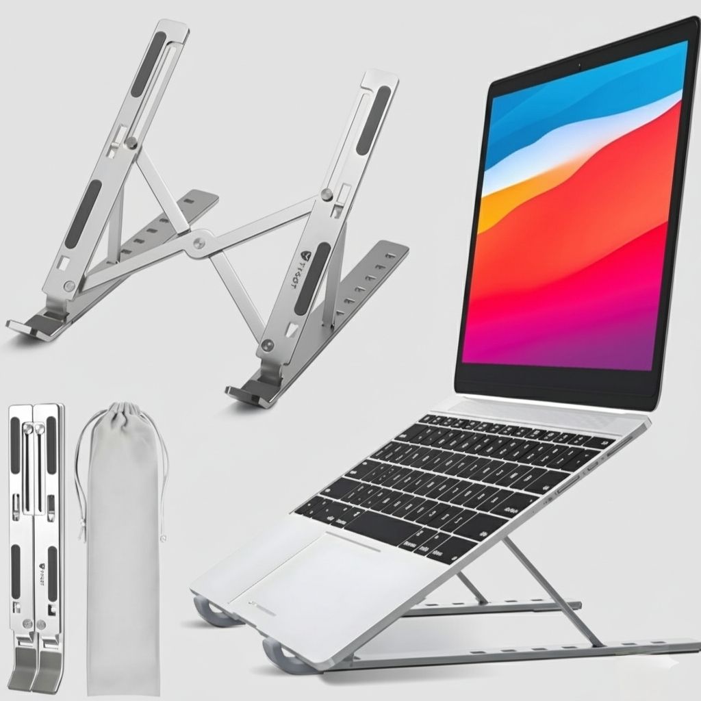 Innovito Metal Stand Laptop Stainless Steel Floor and Desk Stand Rotatable Laptop Stand with Adjustable Height Compatible with Universal Laptops-picture-18