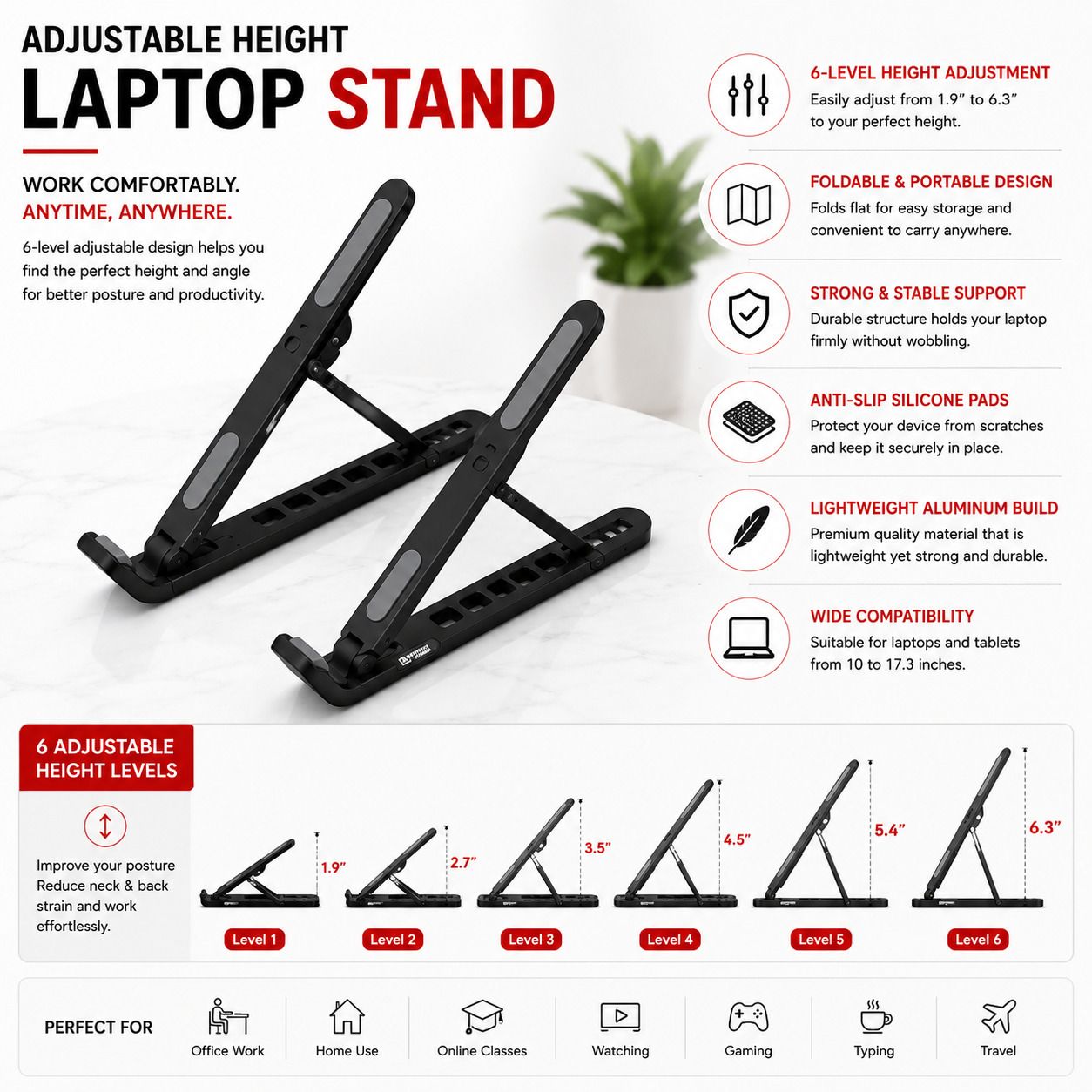 The BNB THE BNB LS-01 Aluminium, Steel Rotatable Laptop Stand with Adjustable Height Compatible with Universal Laptops-image-15