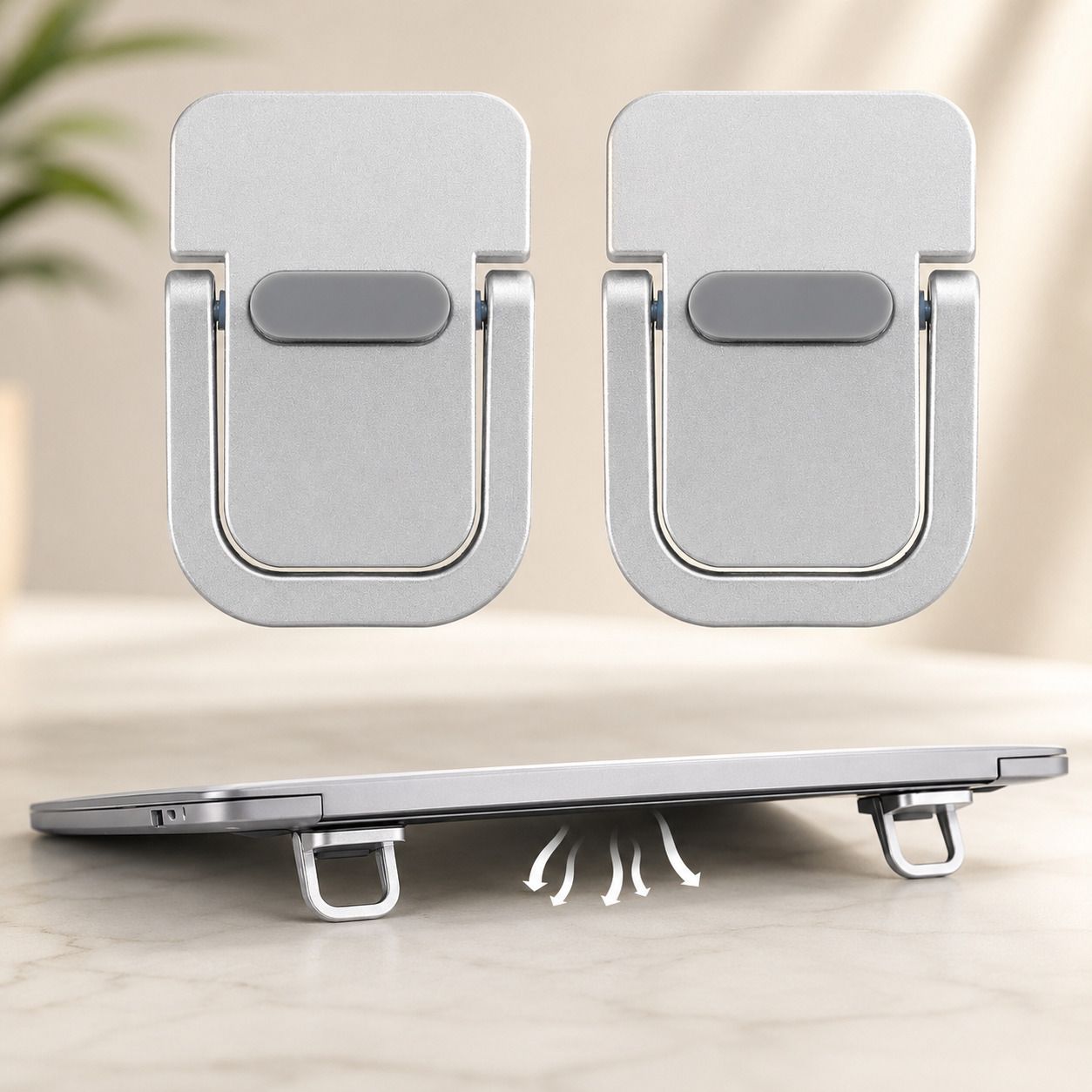 KVVTRADES Self-Adhesive Foldable Laptop Stand 2Pcs Portable Metal PC Desk Stand Aluminium Laptop Stand with Adjustable Height Compatible with Universal Laptops-image-10