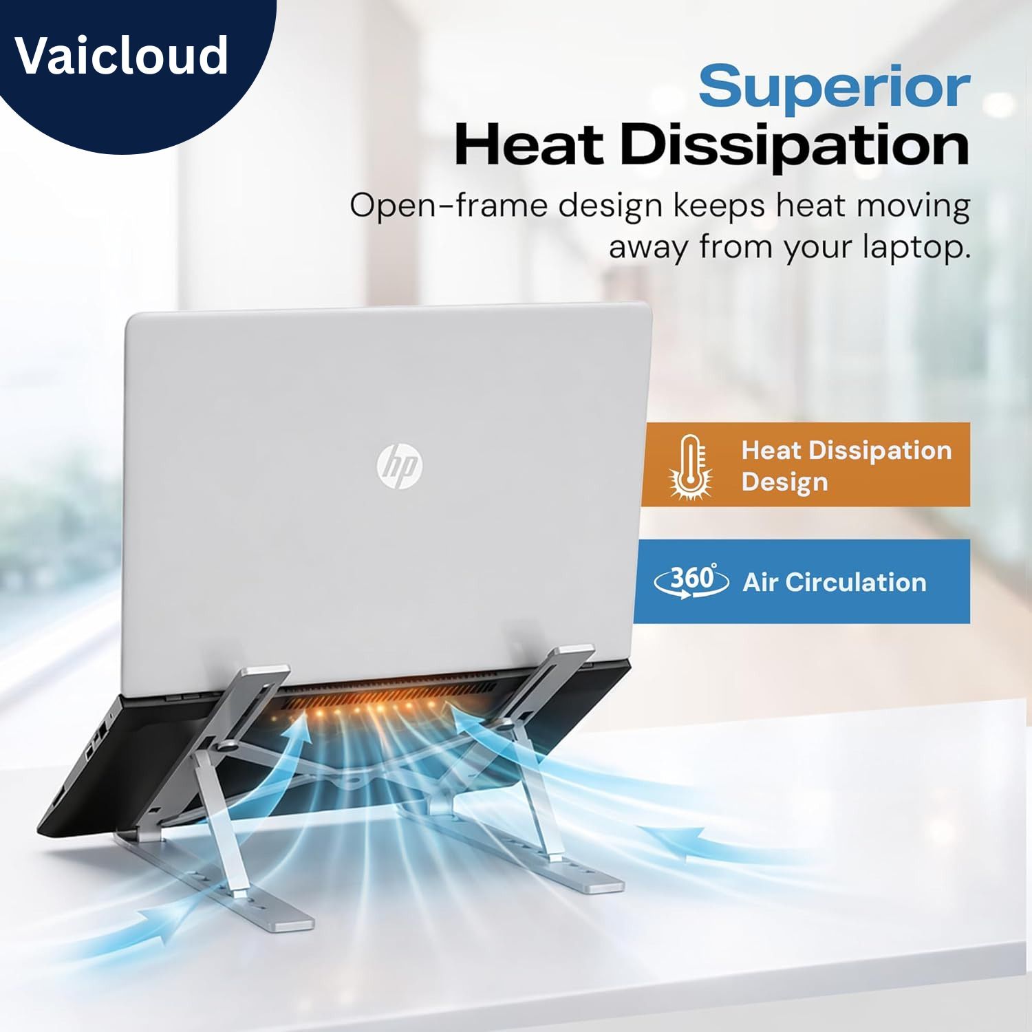 VAICLOUD Aluminum Silver 01 Aluminium Laptop Stand with Adjustable Height Compatible with 26 - 35 cm, 36 - 39cm, 40 - 44cm, Universal Laptops-image-13