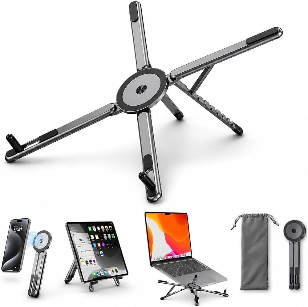 Hespa Universal Foldable Laptop Stand with Ergonomic Design & Stable Aluminium Base Premium Quality Finish Aluminium Rotatable Laptop Stand with Adjustable Height Compatible with Universal Laptops-image-48