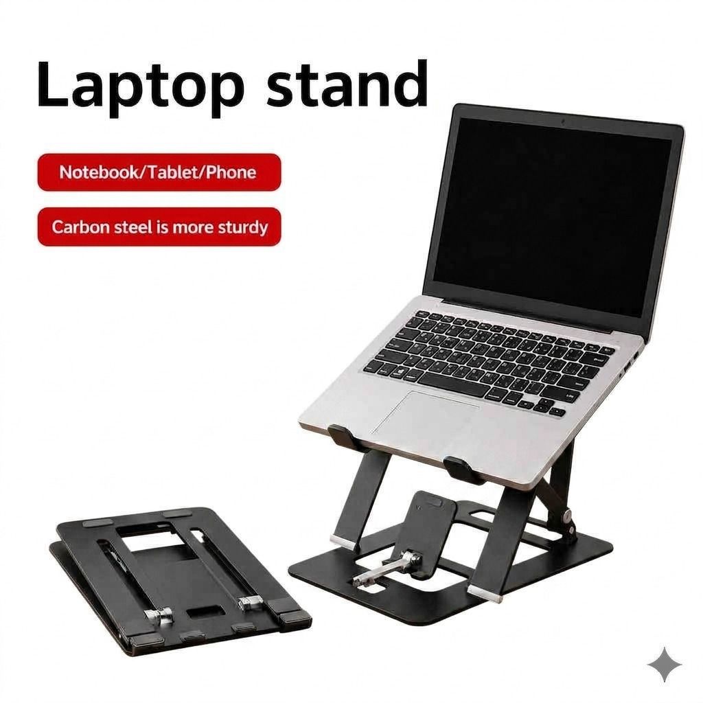 TSEL Universal Foldable Laptop Stand with Phone Dock | Adjustable Metal Laptop Riser Ergonomic Laptop Stand Carbon Steel Laptop Stand with Adjustable Height Compatible with Universal Laptops-image-7