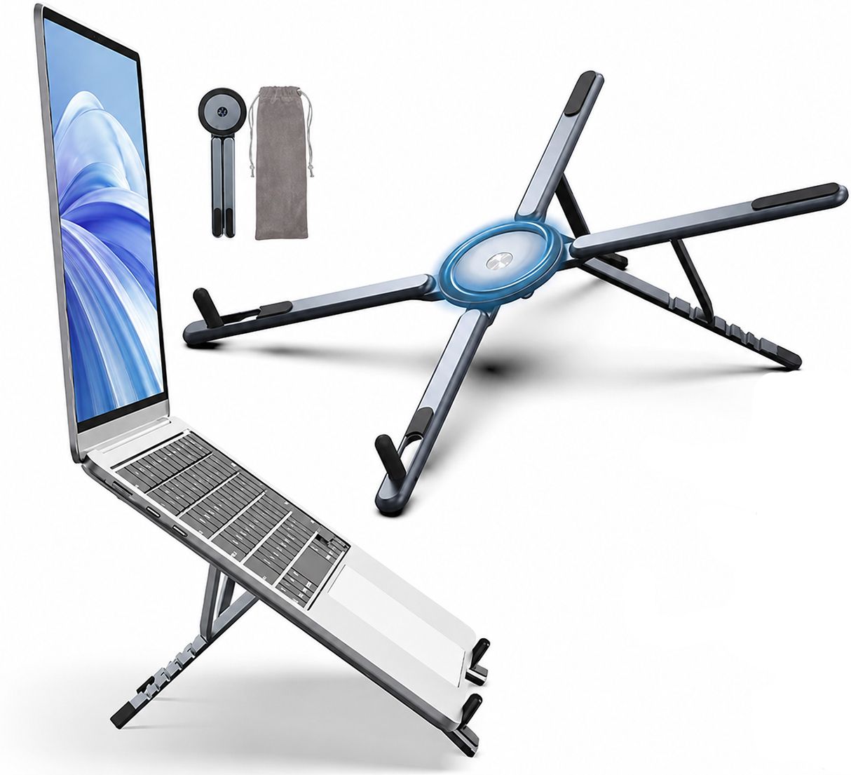 Velmi Aluminium Laptop Stand Portable Foldable Office Desk Riser Travel Friendly Design Aluminium Rotatable Laptop Stand with Adjustable Height Compatible with Universal Laptops-image-37