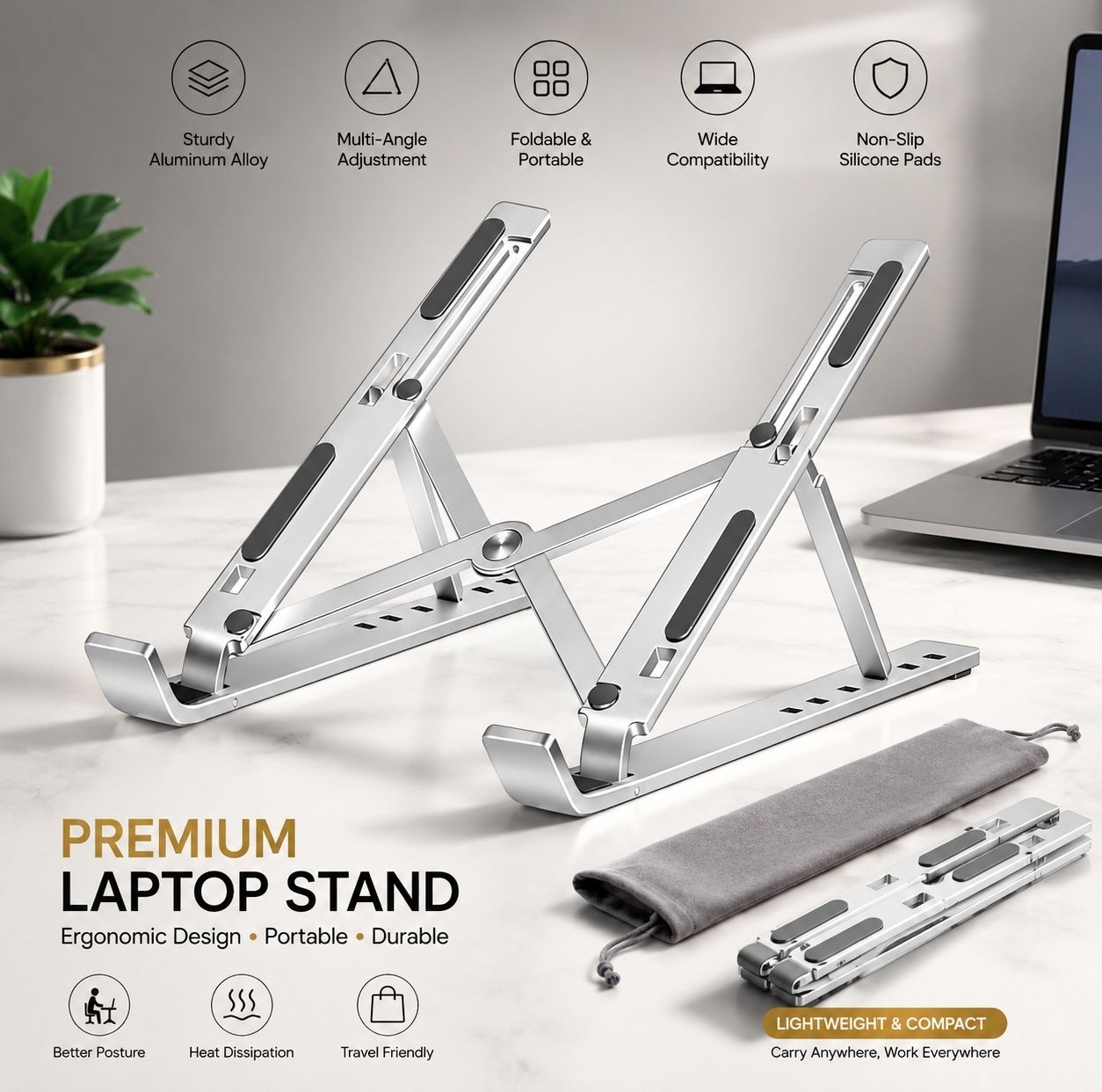 Asad LS-001 Aluminium Laptop Stand with Adjustable Height Compatible with Universal Laptops-image-5